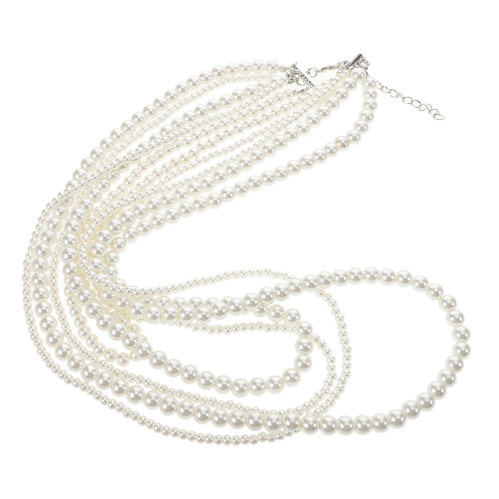 

Long Layered Simulation Pearl Necklace for Women Elegant Multi Strand Fake Pearl Charm Necklace Sweater Layered Neck Decoration