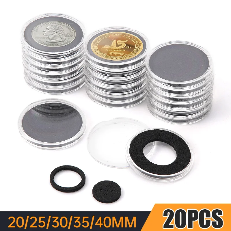 20PCS  20/25/30/35/40mm Adjustable Coin Collection Box - Protective Case for Silver Coins Bronze Coins with Washer Protection