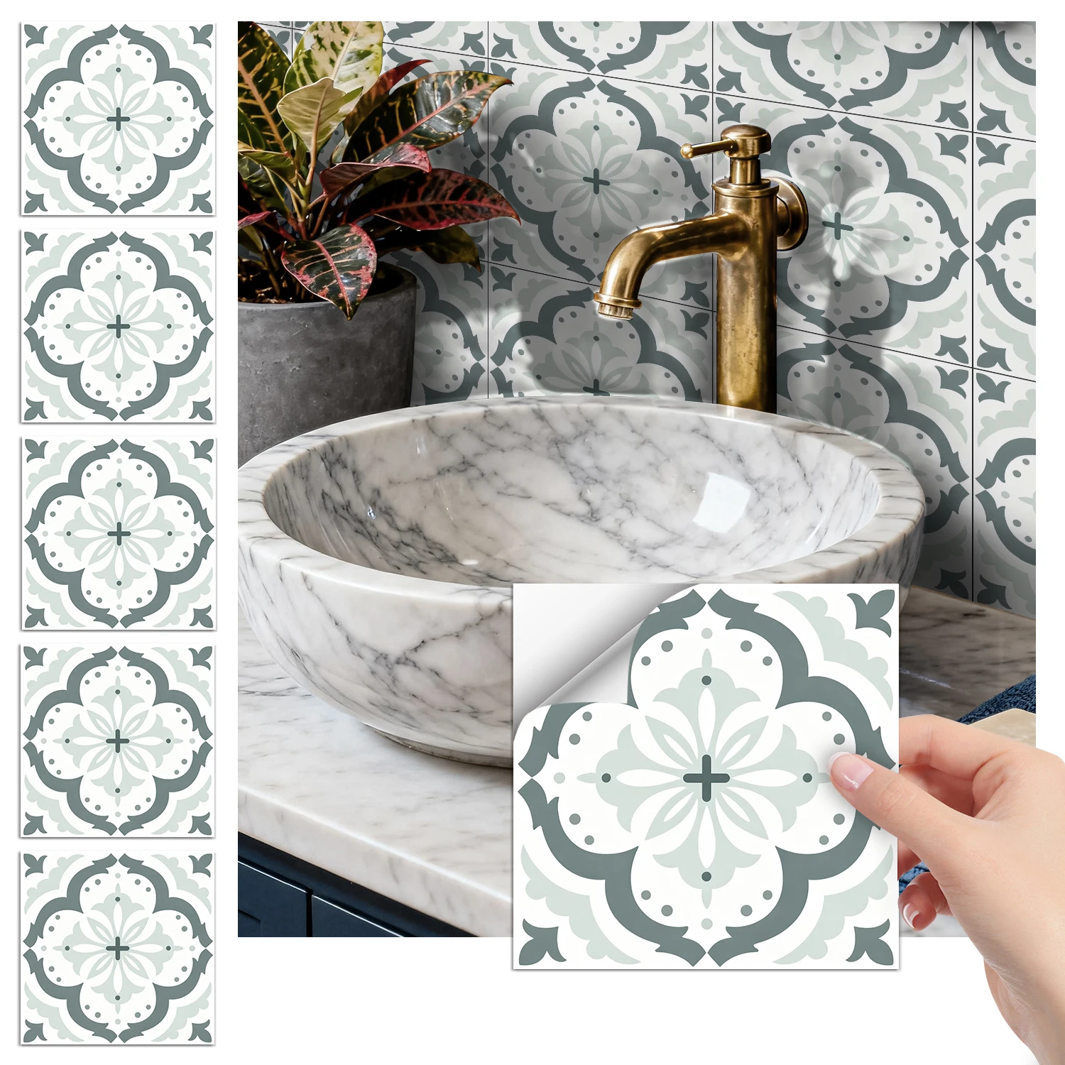 

36 pieces of minimalist floral tile stickers, self-adhesive wall stickers, waterproof kitchen, bathroom and home decoration