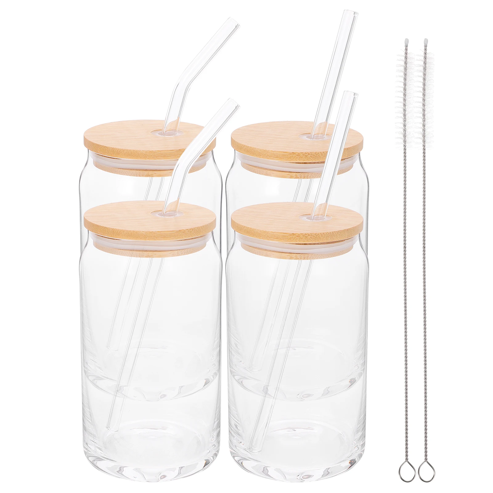 

1 set Mason Cups With Lid Straw Bamboo Wood Cold Drink Reusable Juice Bottle Soda Water Beverage Container Can Shaped Cup Lid