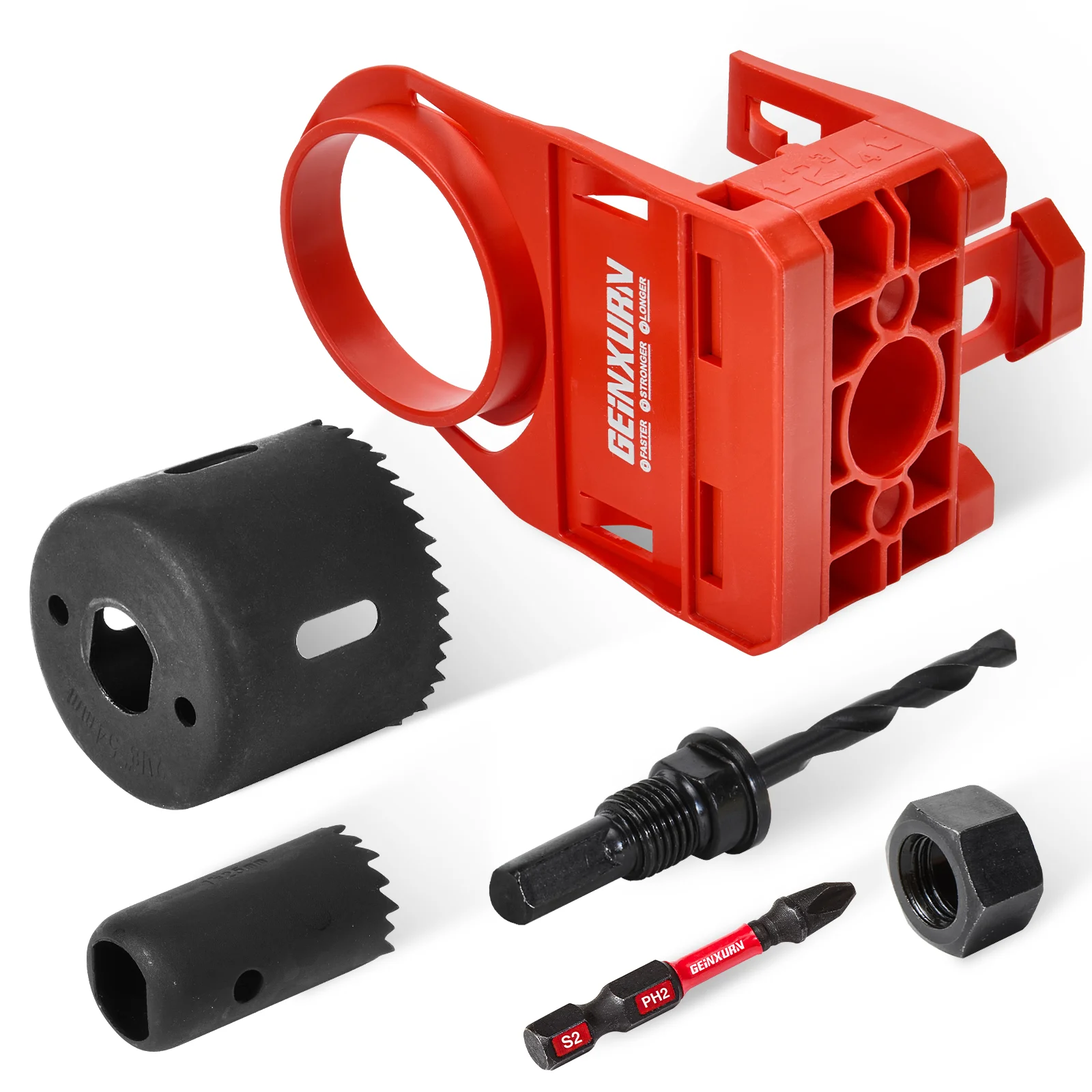 Geinxurn 1-3/8" - 1-3/4" Kit di installazione serratura per porte in legno con modello guida, sega a tazza per serratura porta in acciaio al carbonio