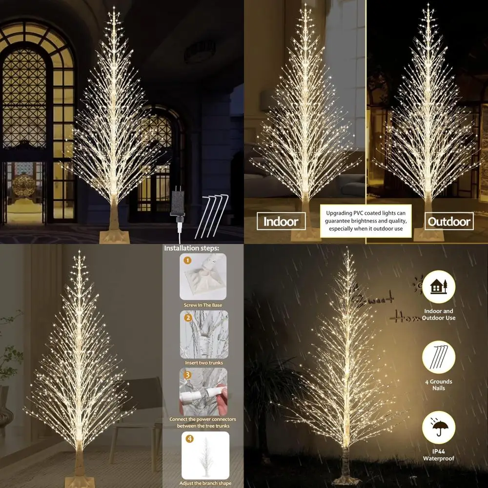 

7-Foot Tall Illuminated Birch Tree with 1000 Warm White LEDs, Featuring Twinkle or Steady Light Modes