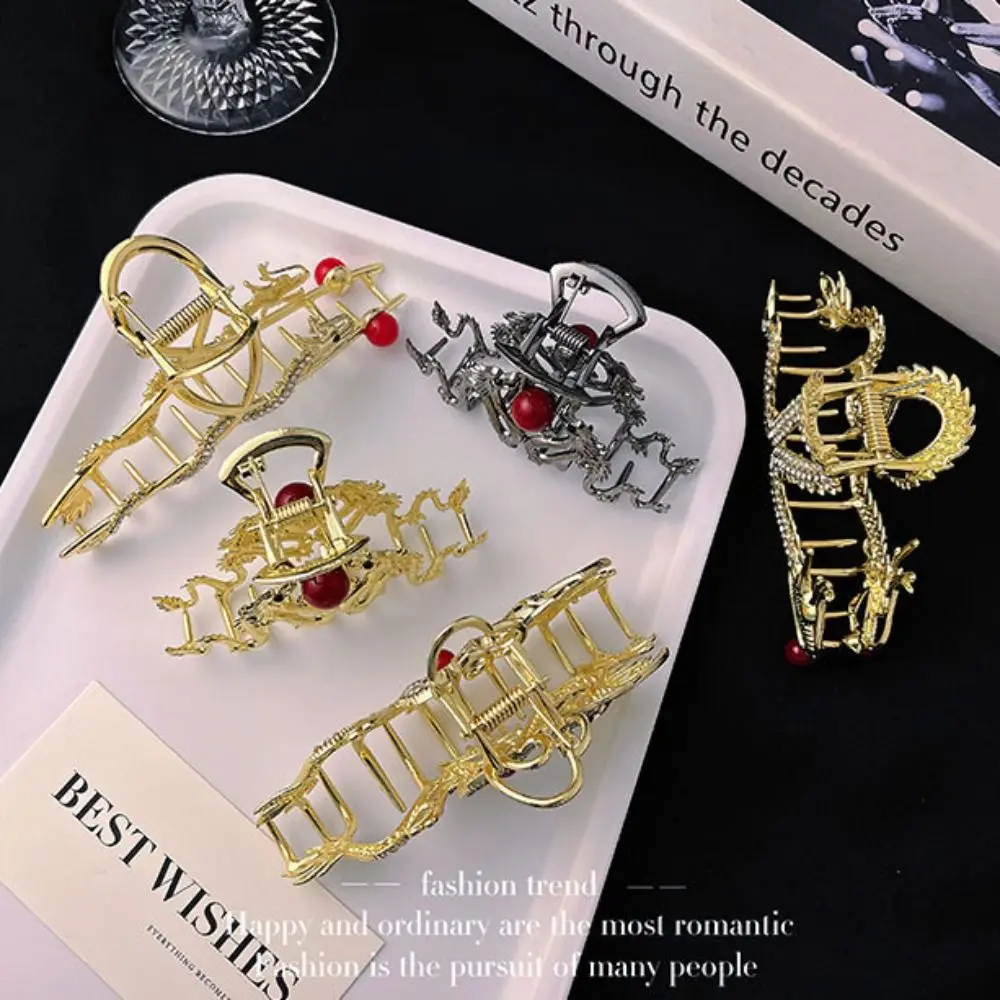 Red Zodiac Dragon Hair Claw Cartoon Hairpin Animal Hair Clip New Year Headwear Chinese Style Rhinestone Shark Clip Girl