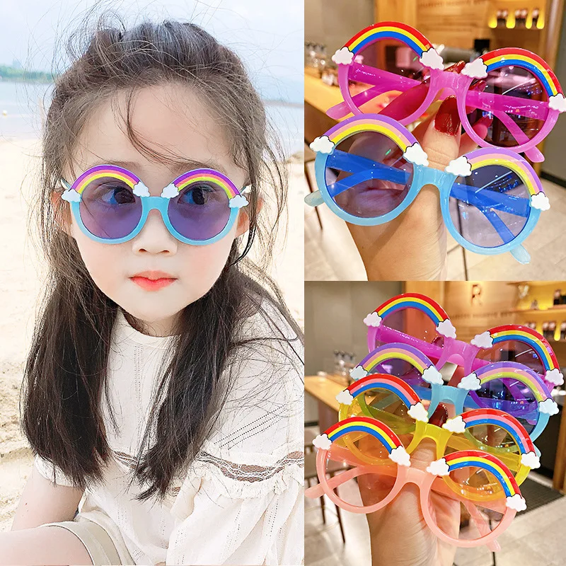 New Children Fashion Sunglasses Girls Decorate Rainbow Fashion Sun Glasses Cute Baby Outdoor Sunshade Eyewear UV400 Gafas De Sol