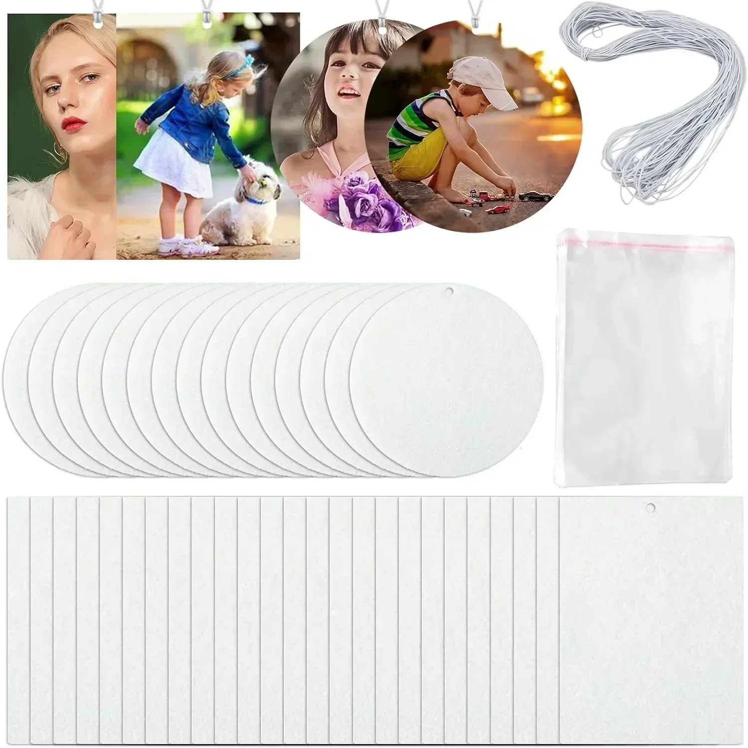 30/50PCS Sublimation Air Freshener Blanks Kit – DIY Hanging Car and Home Fresheners with Elastic String, Circle and Rectangle