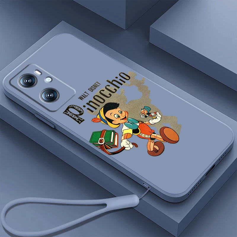 Disney Pinocchio Cute Liquid Rope For OPPO Find X6 X5 X3 A98 A96 A94 A93 A77 A76 A74 A72 A57 A53 A16 5G TPU Phone Case