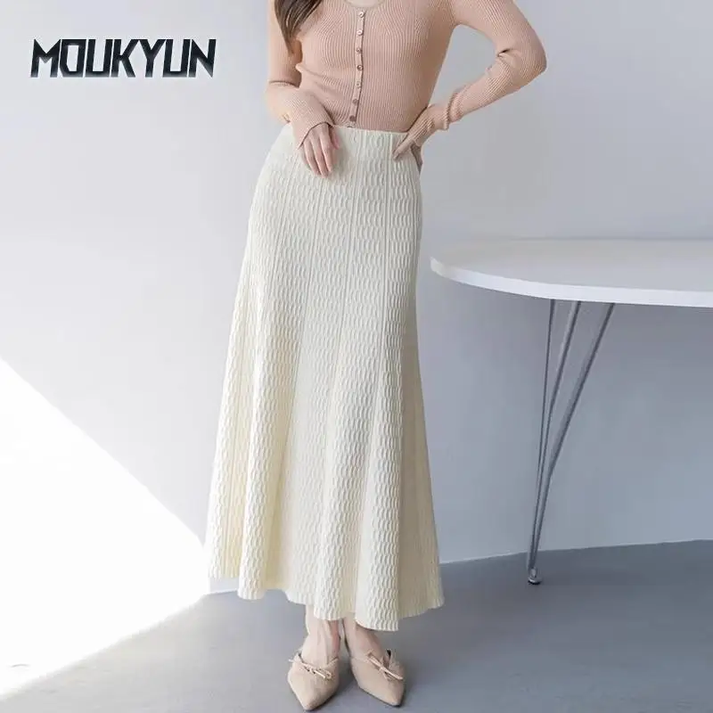 

Women Slim Knitted Skirts Ladies Elegant A-Line Long Maxi Skirts Korean Fashion Casual Midi Skirt Faldas