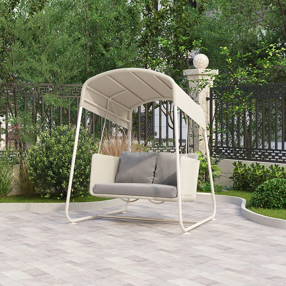 *Y- Seater Porch Swing: Aluminum PE Wicker Chair with Canopy & Stand, All-Weather Comfort for Outdoor Patios & Gardens