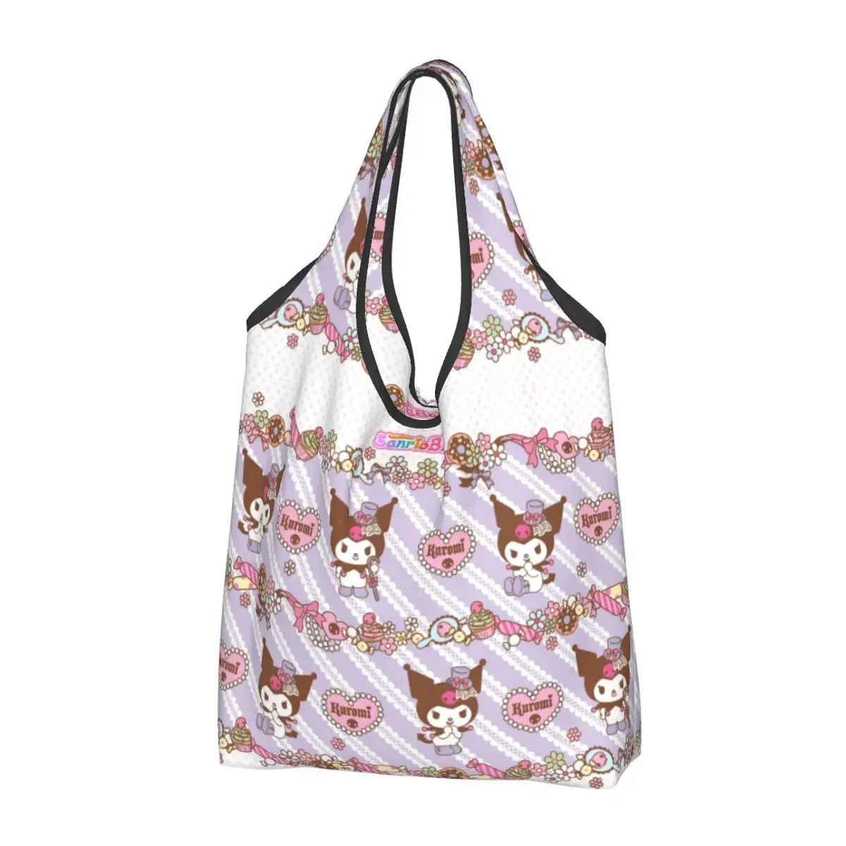 

Large Reusable Kawaii Kuromi Sanrio Anime Grocery Bags Recycle Foldable Shopping Tote Bag Washable With Pouch