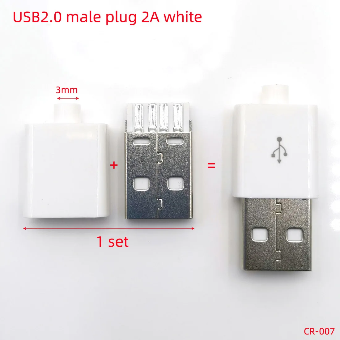 5sets Welded Wire Connector With case USB 3.0 jack Type-A Male Plug 2A 5A large current DIY Connection adapter accessories