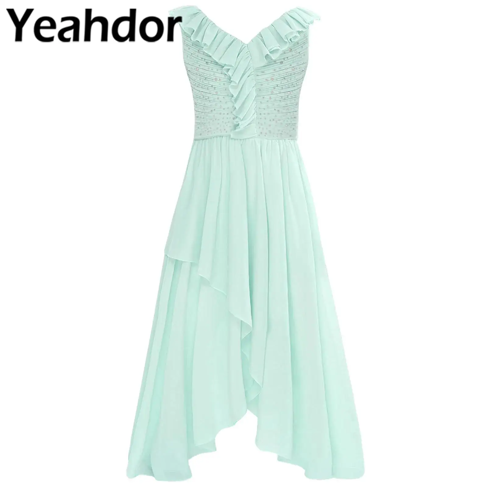 

Girls Princess Summer Party Dress Sweet Ruffle Collar Sleeveless A-Line Long Dress for Formal Wedding Pageant Birthday Gift