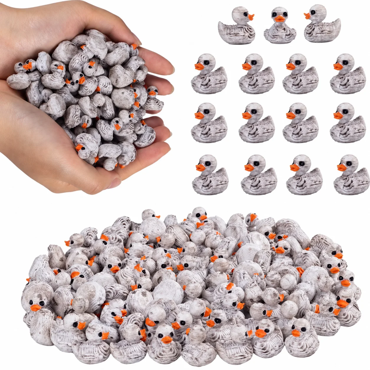 20/50/100PCS Gothic Skull Duck Figurines 0.6in Resin Mini Ornaments Halloween Desk Decor for Home Office Party Decoration