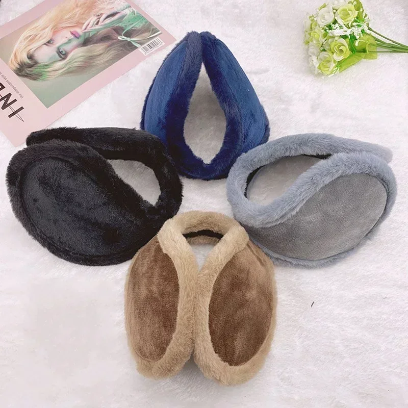 Macio de pelúcia espessamento orelha mais quente feminino masculino à prova de frio na moda inverno earmuffs cor sólida earflap proteção ao ar livre orelha-muffs