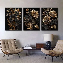 3pcs Modern Nordic Flower Poster Elegant Wall Art for Living Room Home Decor Black Gold Canvas Painting Wall Art Decor Poster