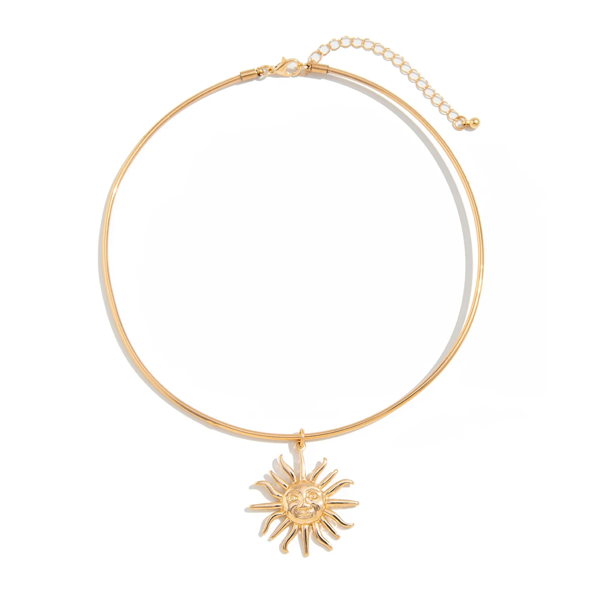 SHIXIN Retro Smooth Golden Metal Thin Choker Necklace for Women Trendy Sun Pendant Necklace Torques Summer Neck Chain Jewelry image 5