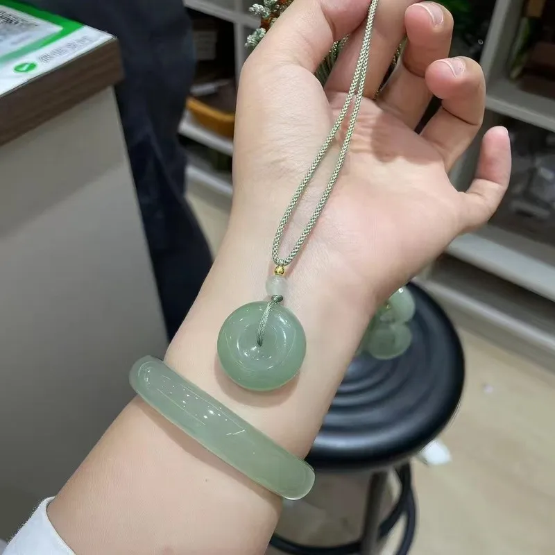 Natural Aventurine Grape Shape Peace , New Chinese Style Light Green Pendant, Alternative to Hotan Jade