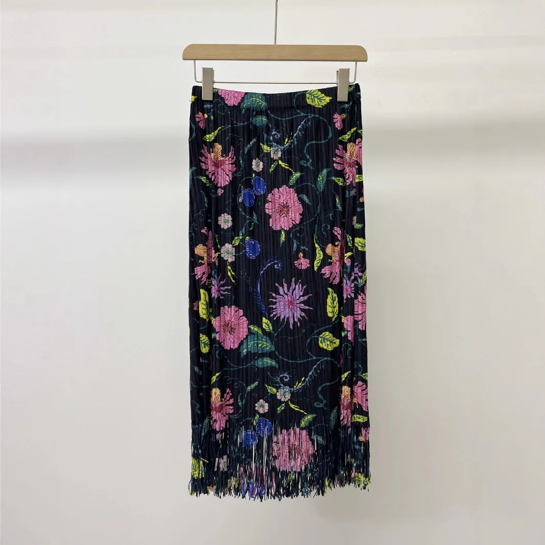 Miyake Pleated Printed Elastic Waist Women's Half Skirt 2025 Summer New Fashion Casual Hundred Design Comfortable Loose Skirt
