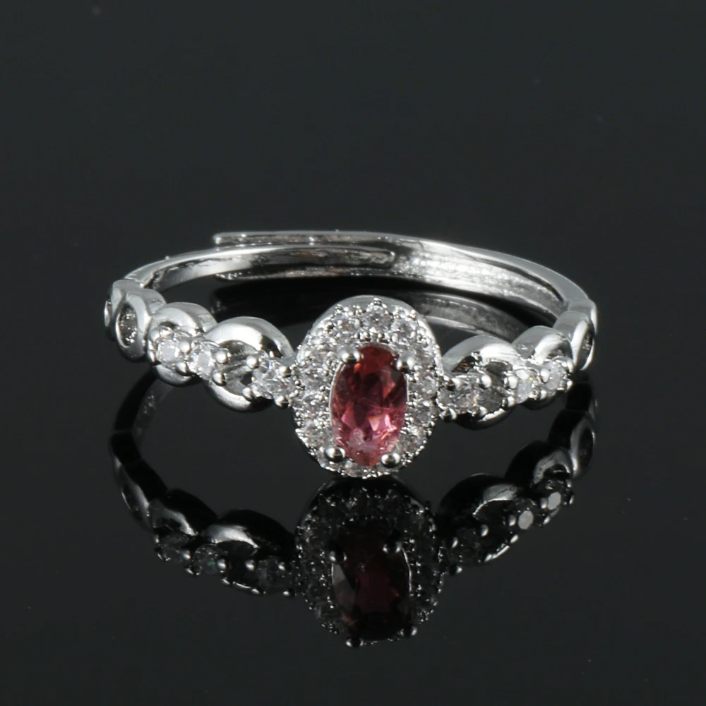 1pc100% natural gemstone tourmaline amethyst adjustable copper-plated 925 silver ring for parties and gifts