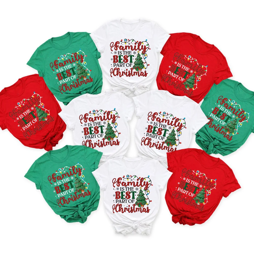 Rodzina to najlepsza część świątecznych koszulek z nadrukiem Xams Party Kobiety Dziewczęta T-shirt Damskie topy z krótkim rękawem Strój wakacyjny Tee