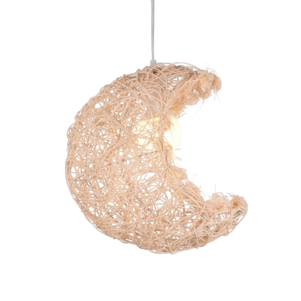 

Moon Shape Chandelier Rattan Material Beautiful Charming Easy Install Bedroom Living Room Bar Ceiling Lamp Corridor Hanging Lamp