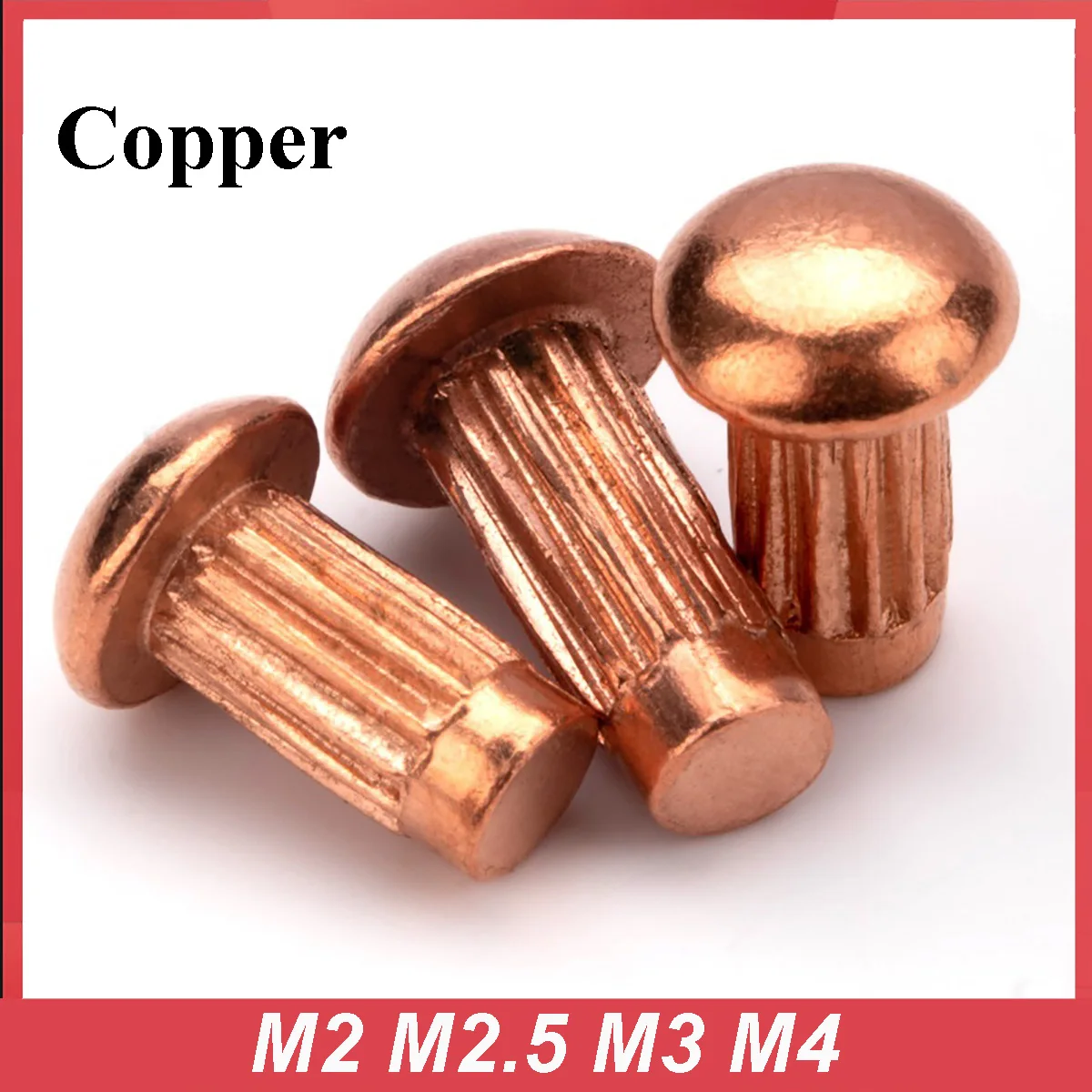 

M2 M2.5 M3 M4 GB827 Copper Button Round Head Knurled Shank Solid Rivet for Label Name Plate Brand Diameter 2-4mm length 3-10mm