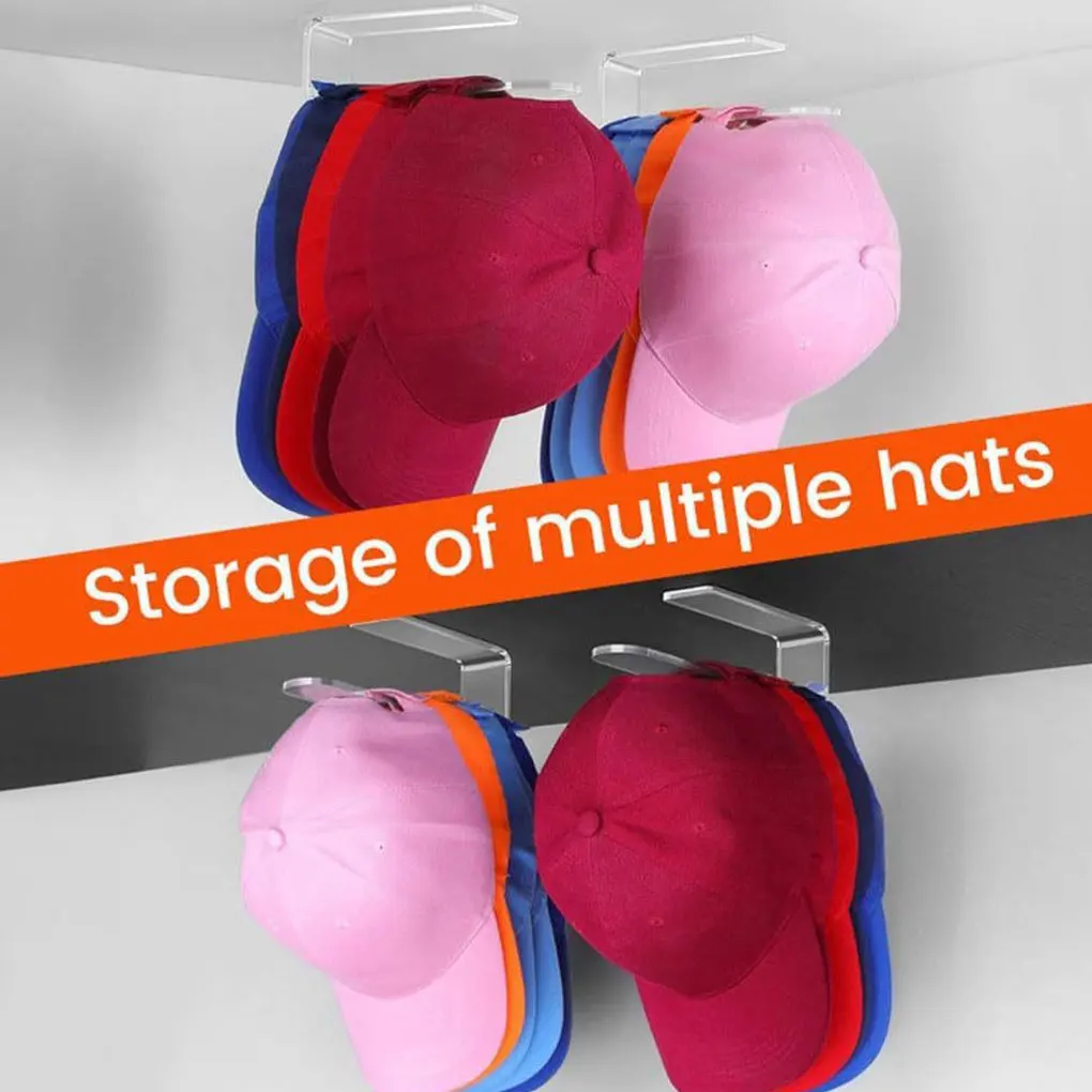 2pcs Hat Display Storage Rack Acrylic Baseball Cap Storage Bag Glued Baseball Cap Racks Wall Mounted L-Shape Baseball Cap Racks