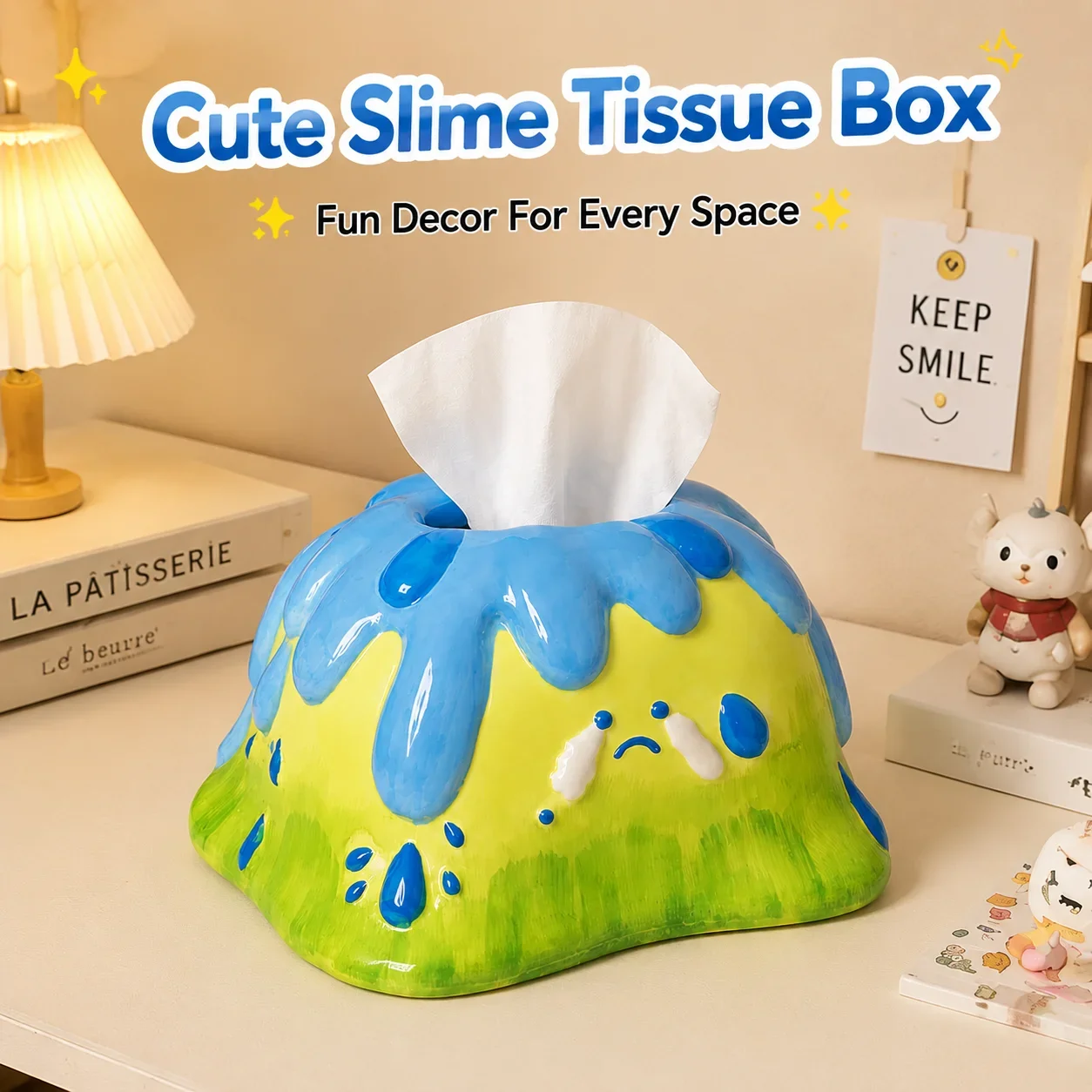 Creative Cute Slime Volcano Ceramic Tissue Box, Living Room Coffee Table Desktop Decoration Napkin Box High-Value Ornament
