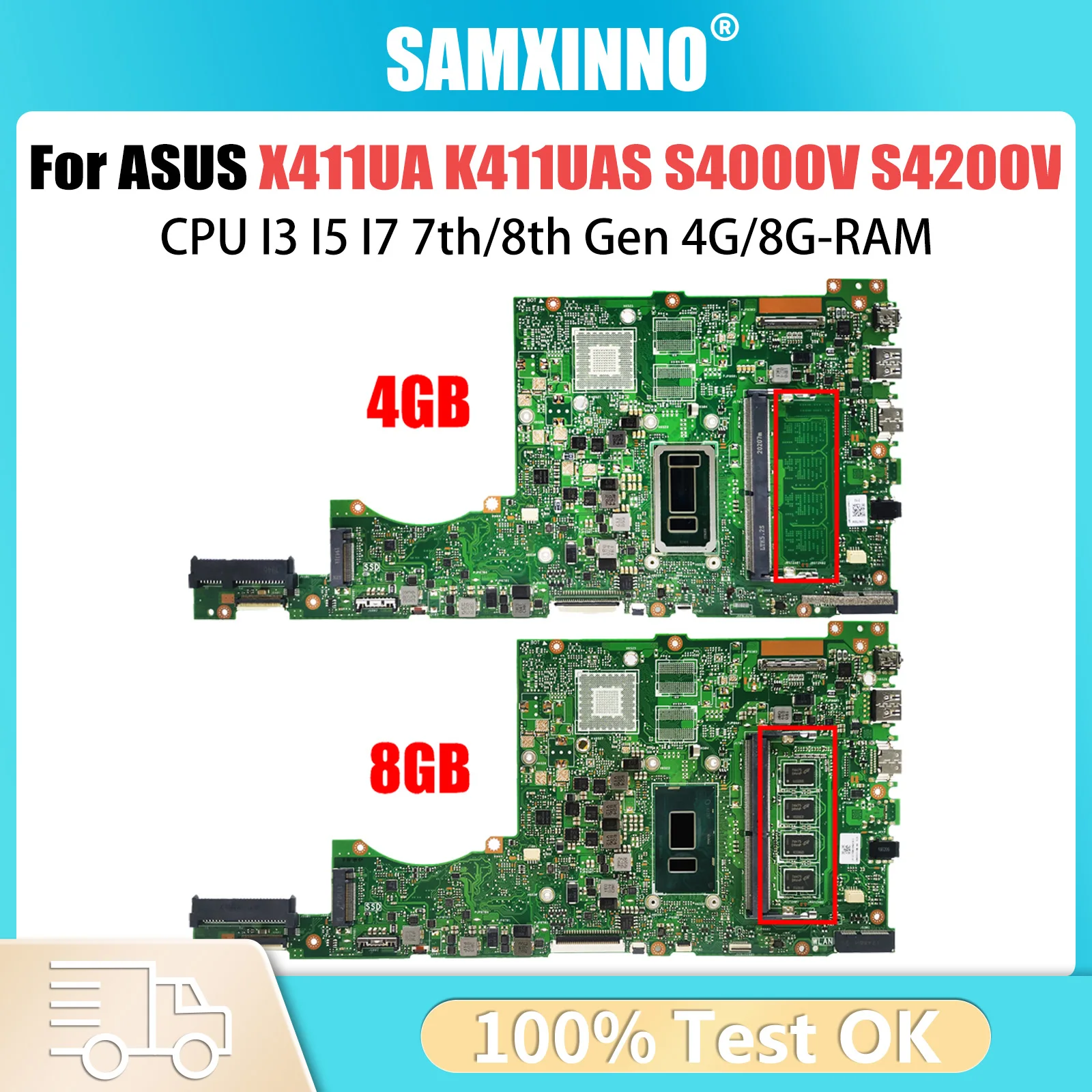 

Материнская плата X411UA для ASUS Vivobook 14 K411UAS S4000V S4200V A411U K411U F411U, материнская плата для ноутбука, процессор I3 I5 I7 7-го/8-го поколения 4G/8G-