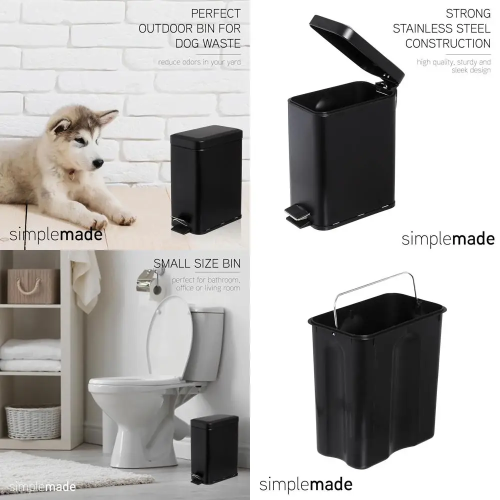 

Небольшое мусорное ведро из нержавеющей стали объемом 5 л с крышкой для использования в ванной и офисе | Металлическая корзина для мусора черного цвета