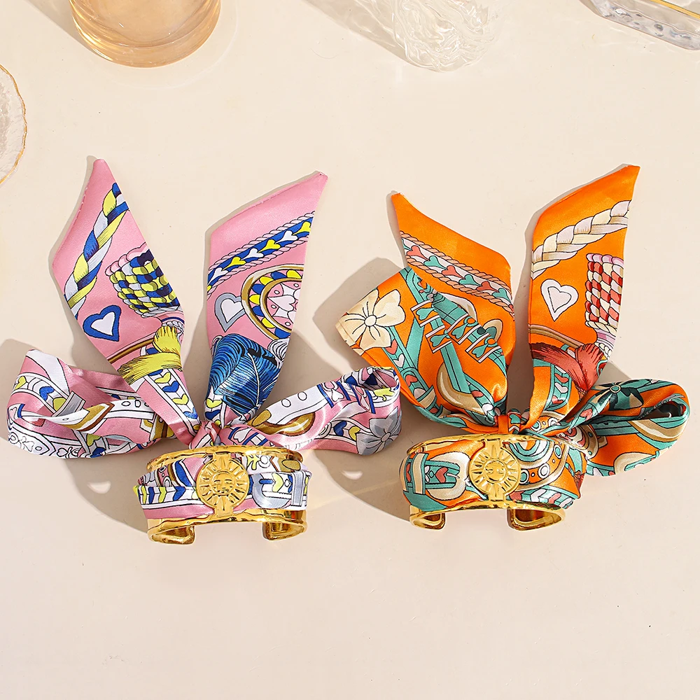 

Vintage Orange Ribbon Bowknot Bracelet for Women Bohemian Gold Color Stainless Steel Open Bangle Jewelry Accessories Gift