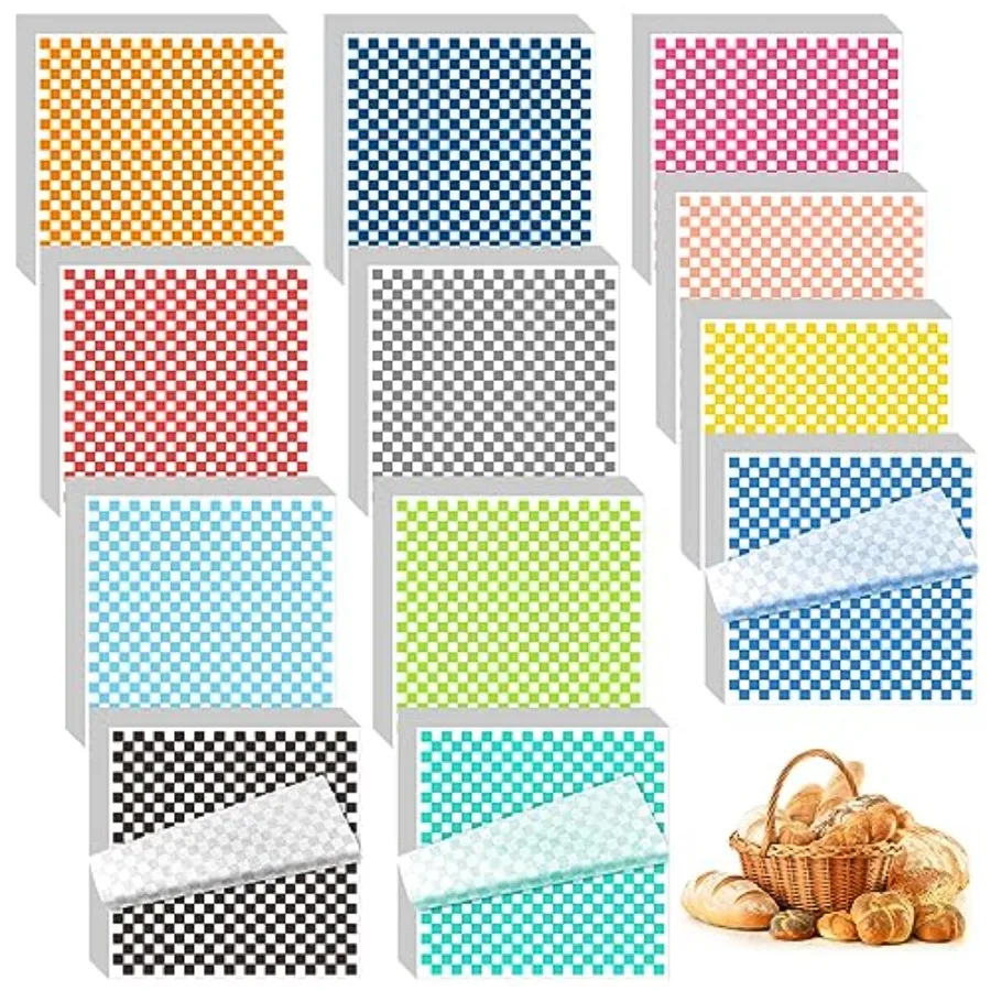 

1200 Sheets Waxed Deli Paper Sheets Sandwich Wrap 12 x 12 Inch Plaid Checkered Sandwich Liners, Food Basket Liner Deli Wrap Wax