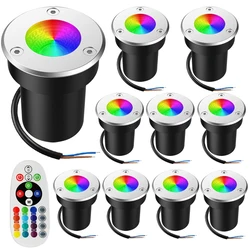 10-Pack RGB Warm White Landscape Lights LED Underground Light 6W 12V In Ground Light Waterproof Deck Step Garden Light Outdoor