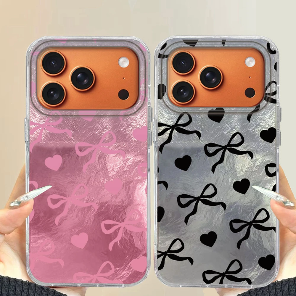 Bunte Herz Liebe Bowknot Frauen Handyhülle für iPhone 17 Air 16 16e 15 14 13 12 Pro Max 7 8 Plus X XS XR SE 2022 2020 Abdeckung