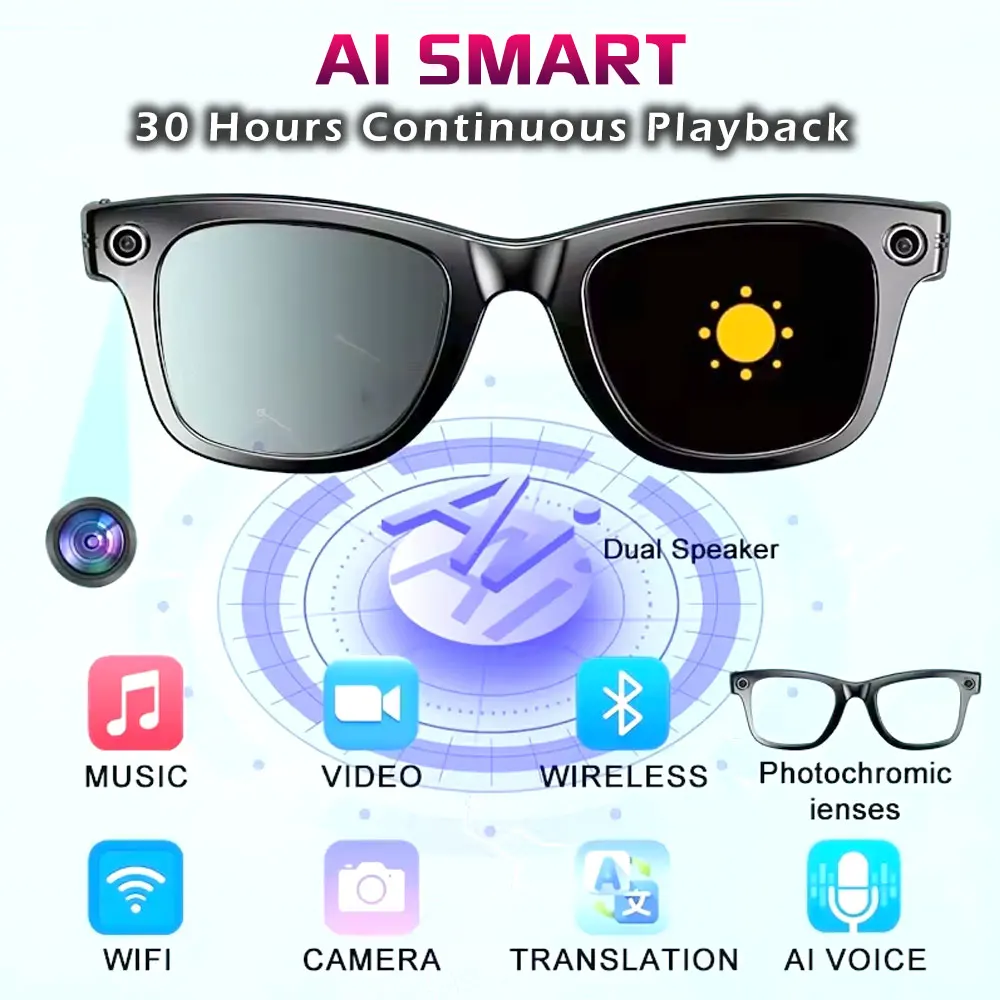 

AI Smart Glasses blue Light Glasses 8MP 32GB Stabilization Photo Video Music 30H ChatGPT Vision Voice Call