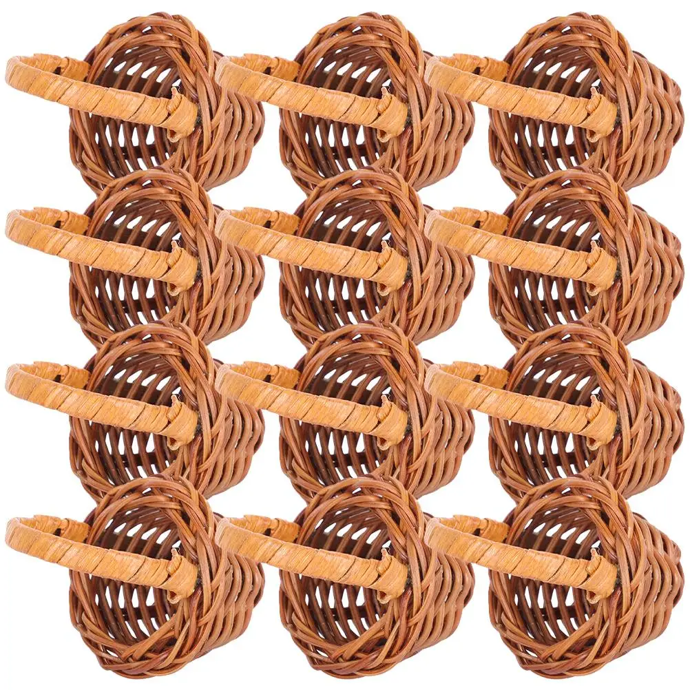 

12 Pcs Rattan Shopping Basket Miniature Flower Hand Woven Props Plant House Decoration Handwoven Micro-scene Baskets Handheld