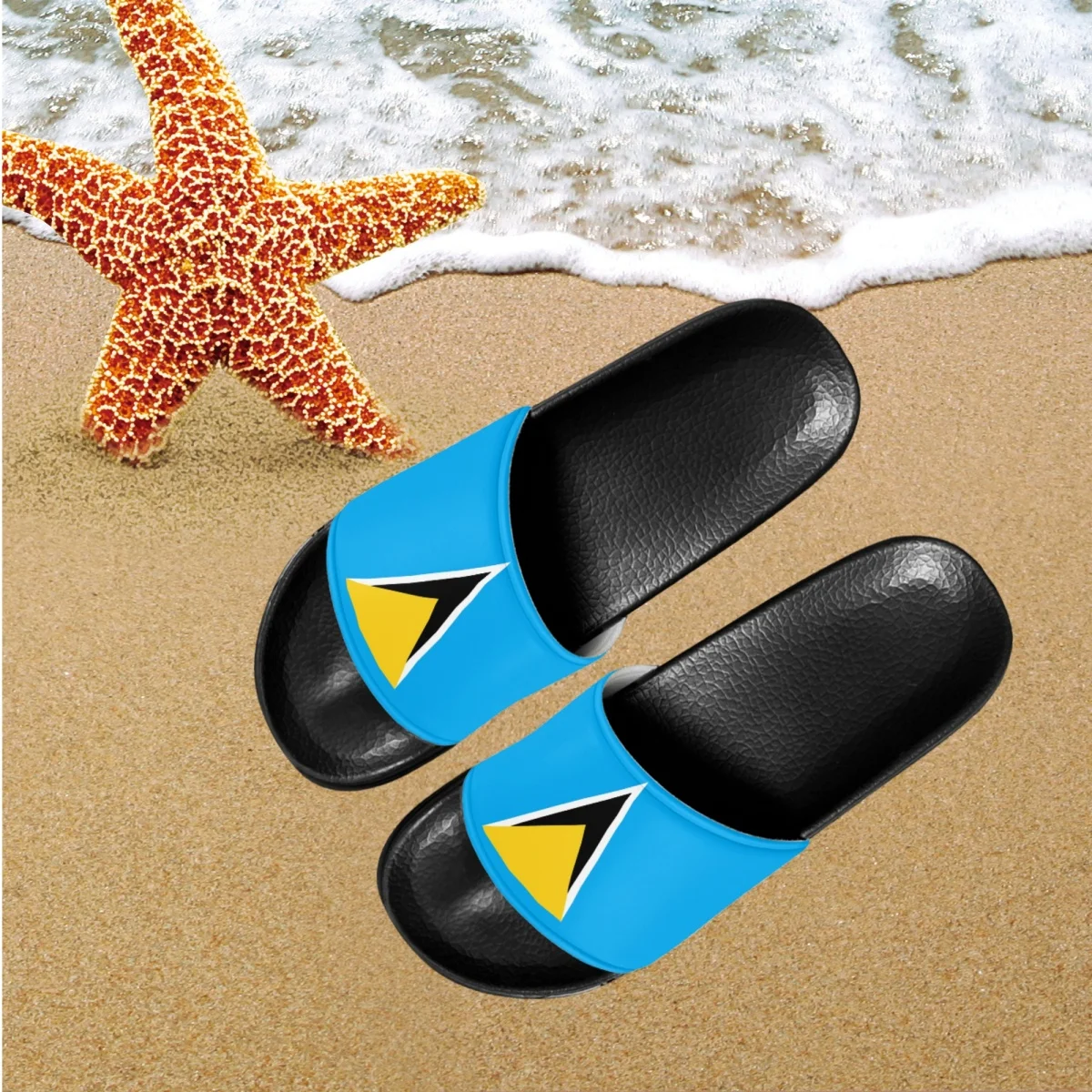 Saint Lucia Flag Print Ladies Slippers Non-slip Casual Women Bathroom Slides Lightweight Breathable Shoes For Summer Chinelos