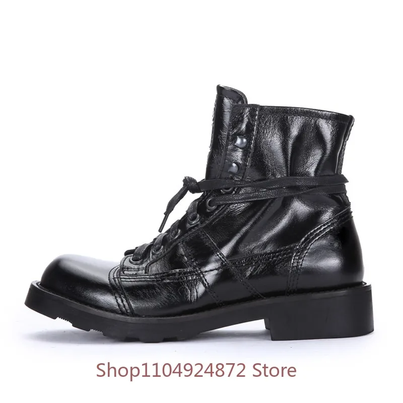 Outdoor Handmade Motorcycle Boots Men's Genuine Leather Thick Sole Casual High Top Desert Walking Chelsea Boots Male Shoes