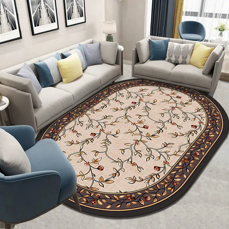 European Pastoral Style Oval Carpet Living Room Decoration Home Area Rugs for Bedroom Room Decor Floor Mats Non-slip Washable