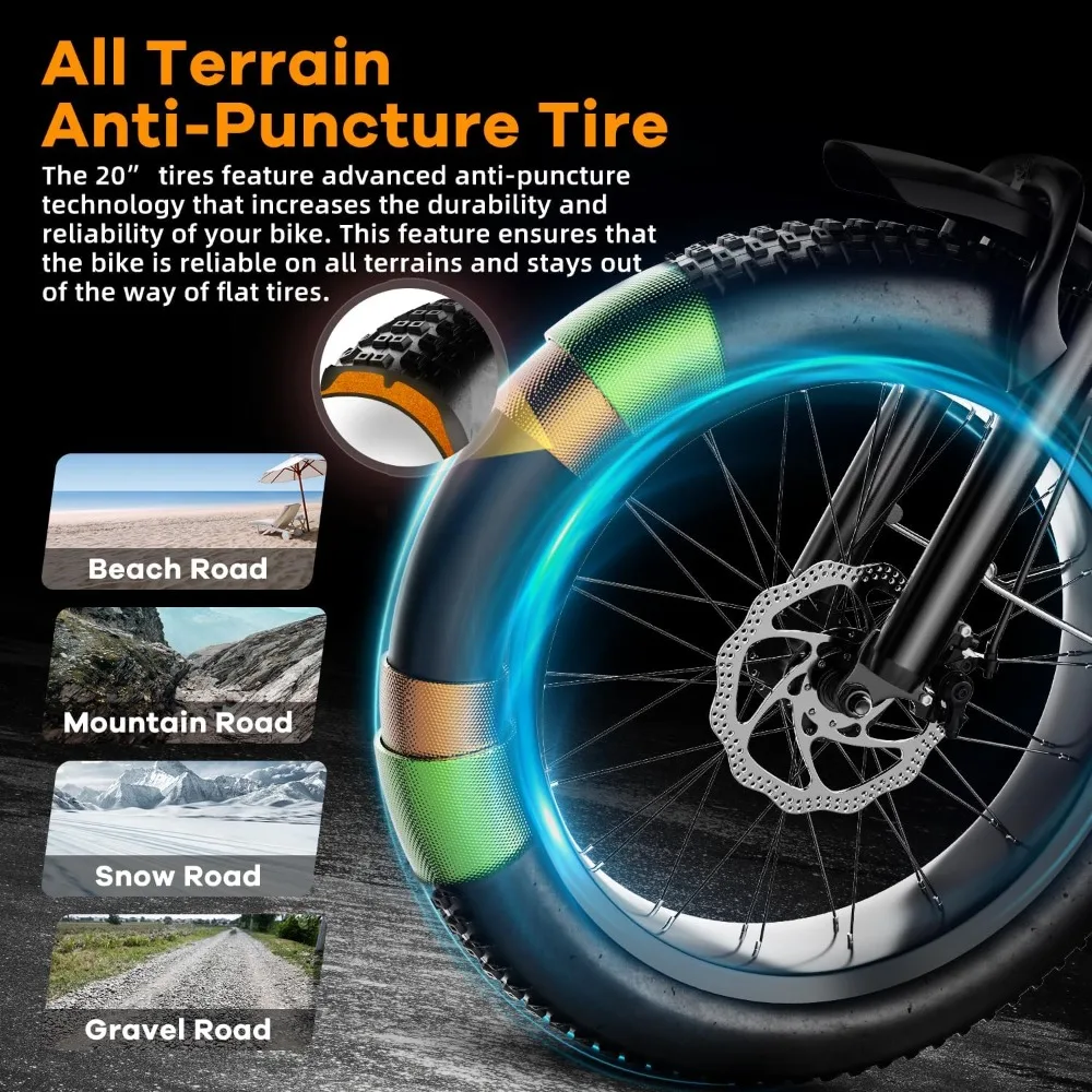 Bicicleta eléctrica plegable con batería grande de 1000W 48V 20AH - 30+ MPH 80 millas de alcance 20" Fat Tire E-Bike