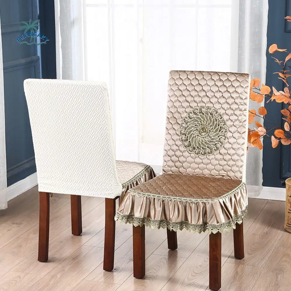 

Чехол на обеденный стул с вышивкой дакрона, юбка, эластичный чехол на стул для отеля, утолщенный универсальный размер, чехлы на сиденья для столовой