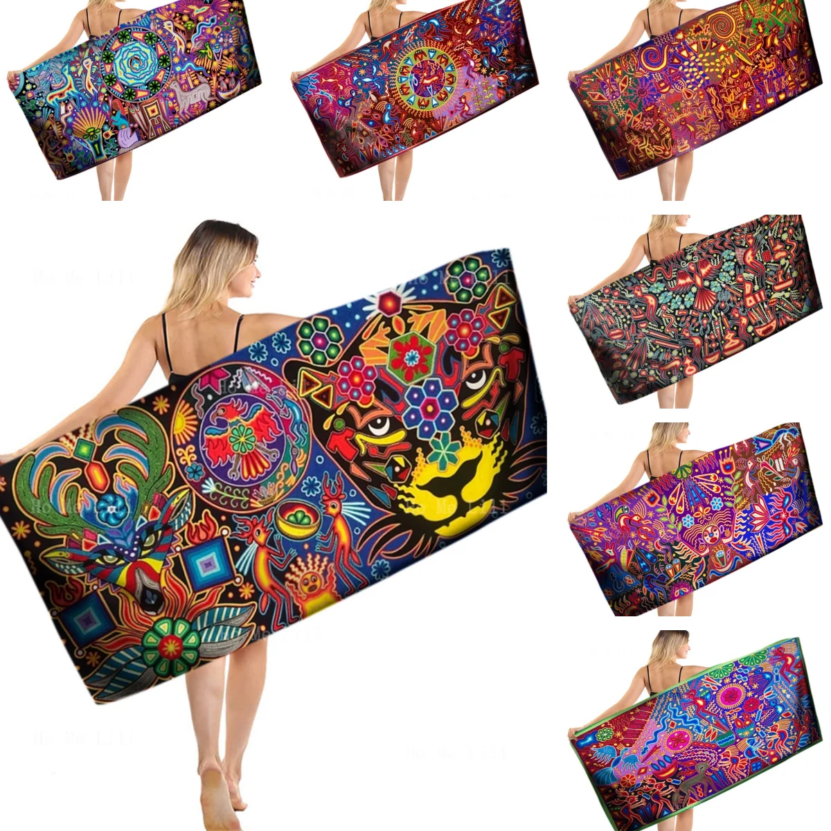 Abstract Motifs Of Mexican Art Culture Huichol Yarn Paintings Are Dazzling Quick Drying Towel Fit For Fitness