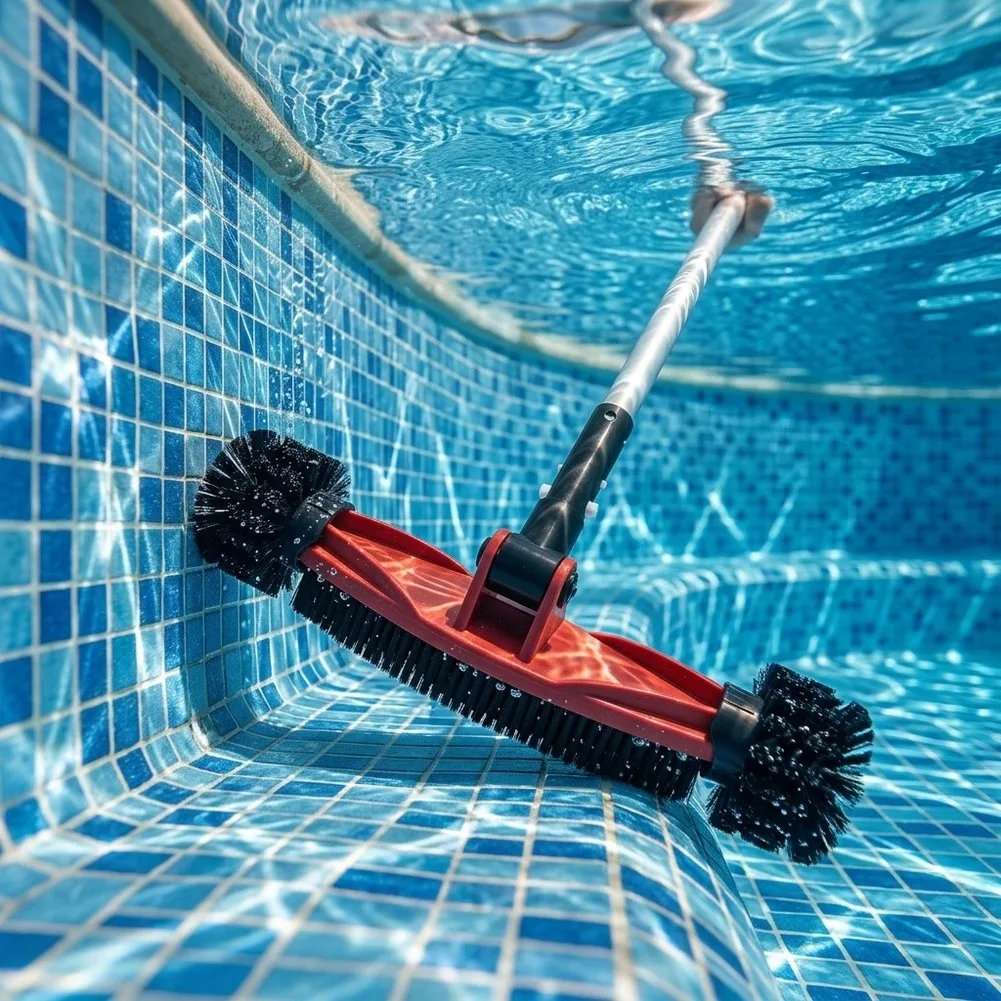 Rotating Scrubber Pool Cleaning Brush 180 Degree Rotation Head Robust Plastic Construction For Routine Pool Maintenance