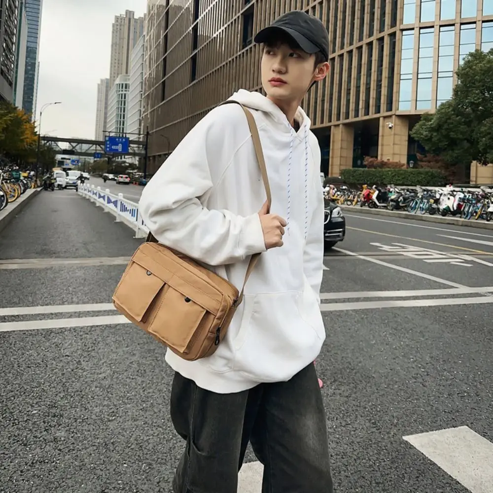 Men Oxford Shoulder Bag Fashion Waterproof Zipper Travel Male Crossbody Bag Large Capacity Solid Color Messenger Bag