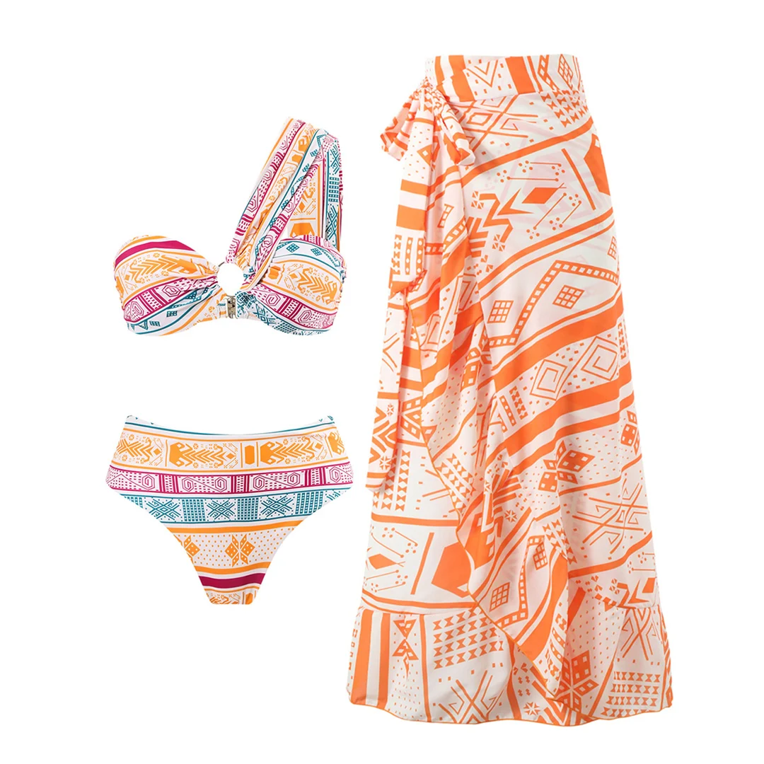 S - XL, bedruckter Sarong, Damen-Badeanzug, Bikini mit hoher Taille, dreiteiliges Bikini-Set, Damen-Badebekleidung, Badeanzug, Schwimmanzug V6179. – Detail 10