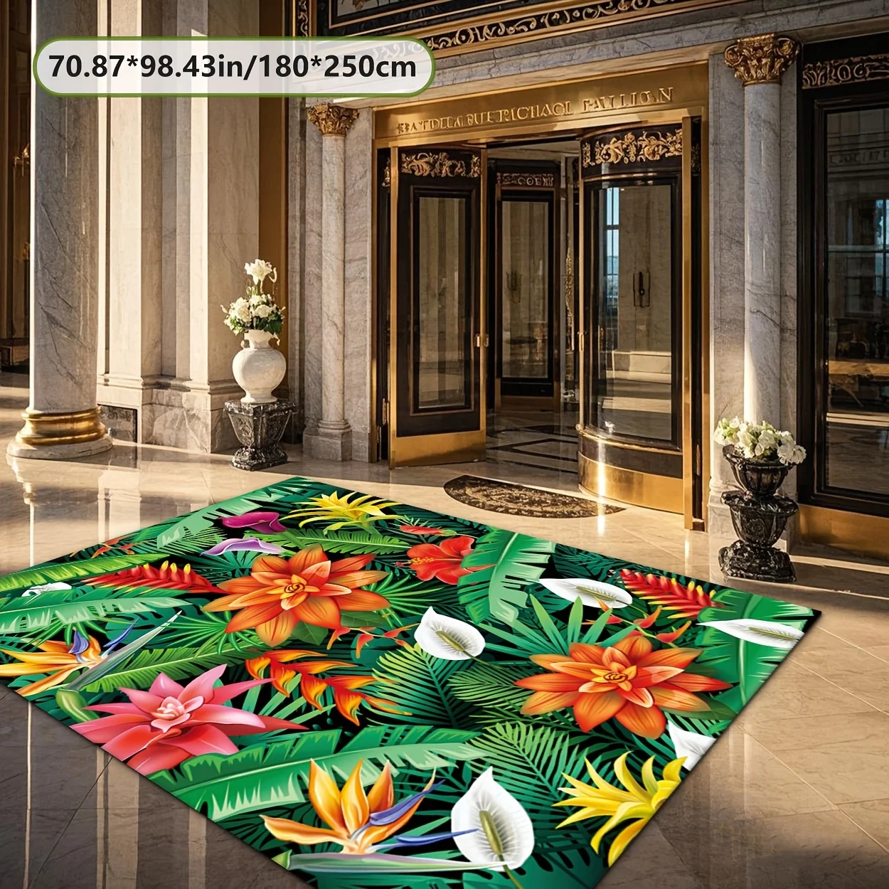 VIKAMA Tropical Area Rug Exotic Palm Leaf Monstera Bright Jungle Flower Print Non‑Slip Washable Entry Living Room Home Floor Mat