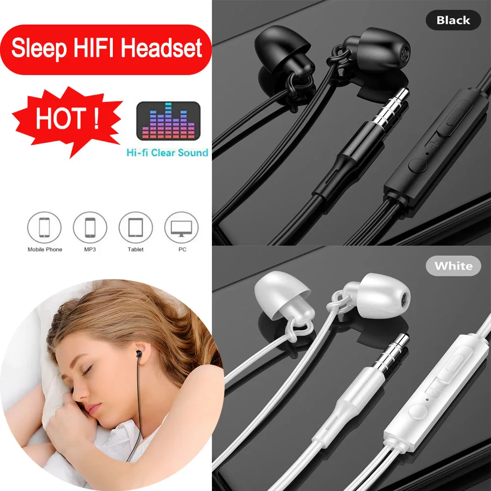 HiFi 3.5mm Wired In-Ear Headset With Volume Control Sleeping Headphones Noise Canceling Soundproof Earphones For Samsung Huawei