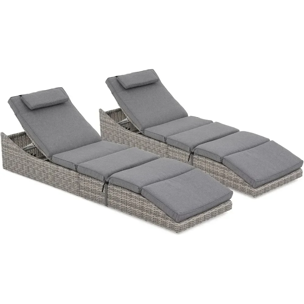 

Folding Pool Lounge Chair Set of 2 Outdoor Adjustable Chaise Lounge Chair, Fully Assembled, Patio Reclining Sun Lounger