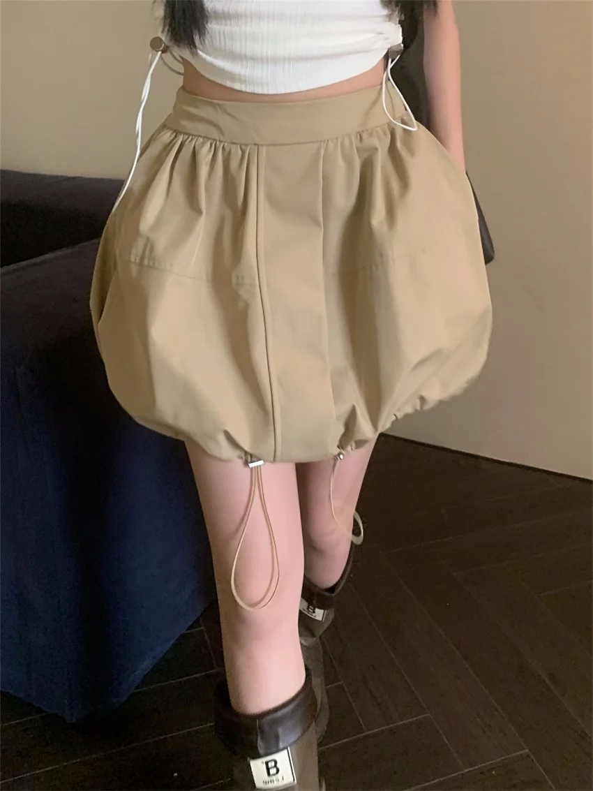 

PLAMTEE Sweet Fashion Mini Skirt Flower Bud Women Chic Summer High Waist 2024 Solid Mujer Loose Office Lady New Daily Minimalist