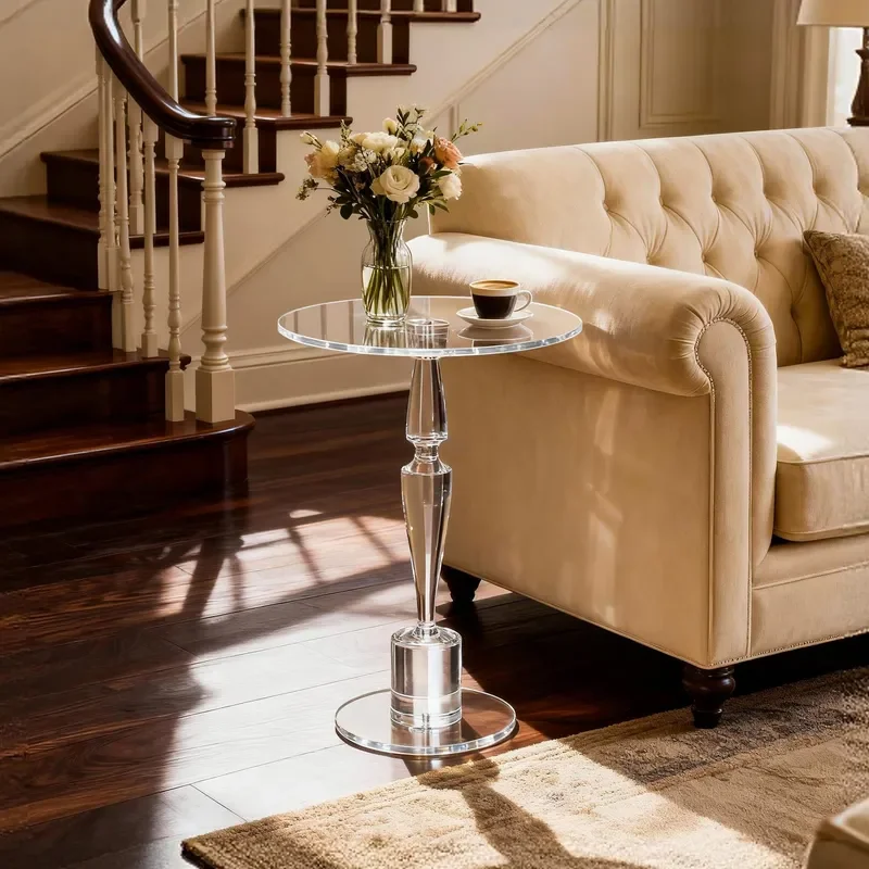 Modern Transparent Acrylic Side Table Round Coffee Table for Living Room Sofa Balcony Simple Designer Small End Table Home