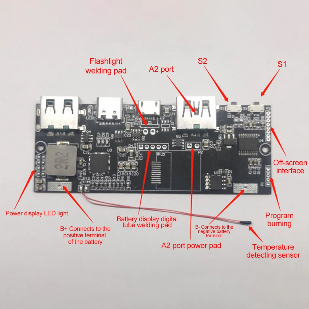 QC4 PD3.0 LCD Display Type-C L Port Micro USB Fast Charge 22.5W Color Screen Bidirectional Super Fast Charging Module SCP VOOC